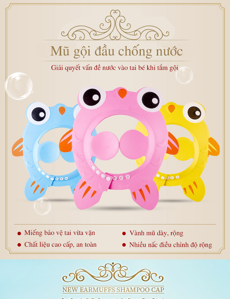 Mũ gội đầu cho bé mũ tắm chắn nước hình cá 00535